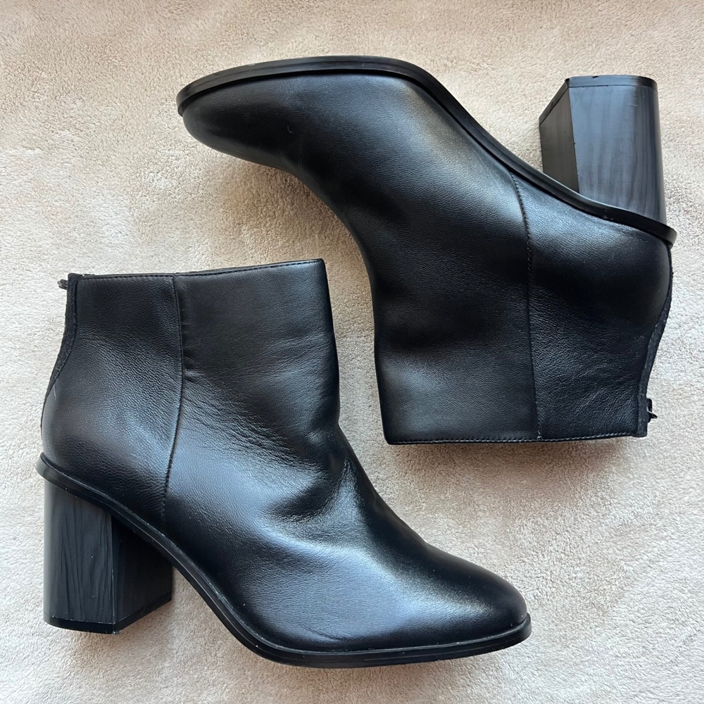 Splendid Magnolia Black Leather Block Heel Ankle Booties Women‎ 7.5 Minimalist